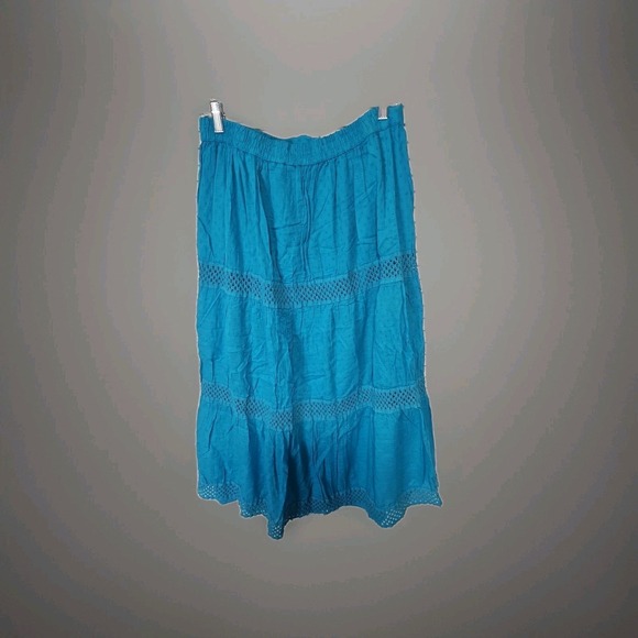 St John's Bay Dresses & Skirts - St Johns Bay Womens Cottagecore Cotton Tiered Maxi Skirt Sz L Boho Turquoise